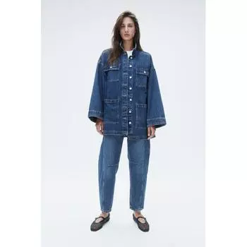 Джинсовая куртка с поясом HM джинсовая синяя