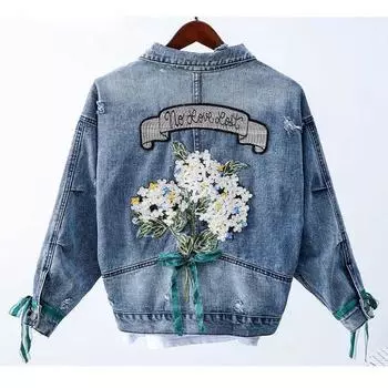 Джинсовая куртка с вышивкой, женская весна и осень, новая свободная корейская версия популярных шорт XXXXL