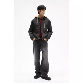 Джинсовая куртка свободного кроя с капюшоном HM темно-синего цвета S