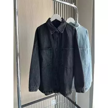 Джинсовая куртка Весна Полностью хлопковая Большие карманы Украшенная свободная версия женской джинсовой куртки в стиле рубашки XS синий
