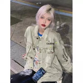 Джинсовая куртка в стиле хип-хоп, женская весенне-осенняя универсальная корейская версия, свободная куртка в стиле ретро в гонконгском стиле, топы ins tide L жёлтый