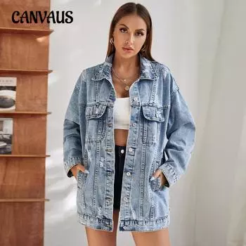 Джинсовая куртка женская большого размера с дырками, свободная куртка средней длины XS джинсовый синий
