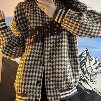 Джинсовая куртка женская осенняя, свободные клетчатые топы в стиле ретро, универсальные повседневные удобные топы с большими карманами S