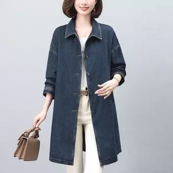Джинсовая куртка женская весна и осень средней длины весна большой размер свободный темперамент ветровка для мам XL