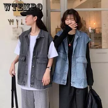 Джинсовая куртка женский свободный студенческий весенне-осенний стильный жилет джинсовый жилет XXL