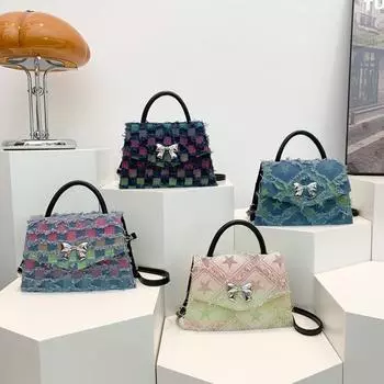 Джинсовая маленькая квадратная сумка модная сумка ретро женская сумка роскошная сумка через плечо на одно плечо Tide