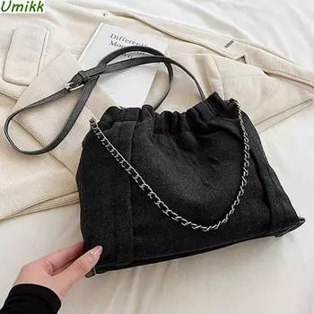 Джинсовая модная сумка, большая вместительная повседневная сумка через плечо на шнурке с регулируемым ремешком, сумка-портмоне для женщин