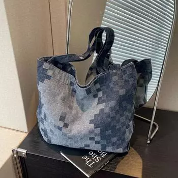 Джинсовая мозаика повседневные сумки через плечо большой вместимости универсальные прочные портативные сумки для женщин мода новый стиль