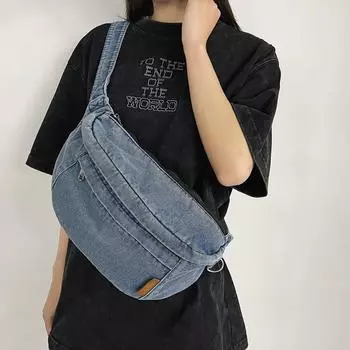 Джинсовая нагрудная сумка, женская сумка через плечо большой вместимости, поясная сумка, сумка-мессенджер светло-синий