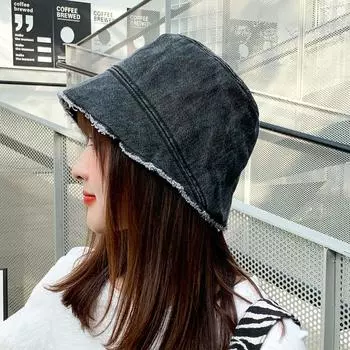 Джинсовая панама с индивидуальной окантовкой, женская корейская модная универсальная повседневная шляпа от солнца M56-58cm хаки