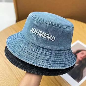 Джинсовая панама в стиле ретро в гонконгском стиле, женская, новая, весна-осень, корейская версия, вышитые буквы, широкополая шляпа-ракушка с козырьком от солнца M56-58cm