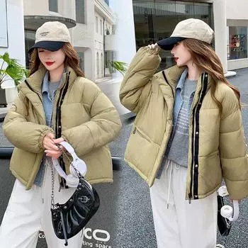 Джинсовая планка с отстрочкой, искусственная куртка из двух предметов на хлопковой подкладке, короткое теплое пальто с толстым вертикальным воротником и толстым вертикальным воротником M чёрный