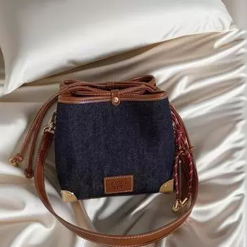 Джинсовая праздничная сумка-ведро женская 2024 новая универсальная сумка через плечо Four Seasons