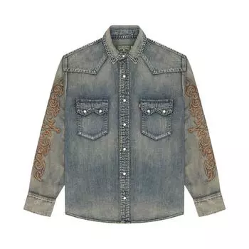 Джинсовая рубашка Levis x Denim Tears Western Stitch поношенные топы унисекс цвета индиго, синяя A5616-0000