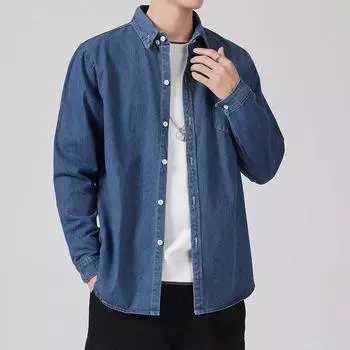 Джинсовая рубашка мужская с длинными рукавами осенний тренд первоклассная одежда Sense of Autumn мужская рубашка Tooling свободная повседневная куртка в японском стиле XXXXL синий