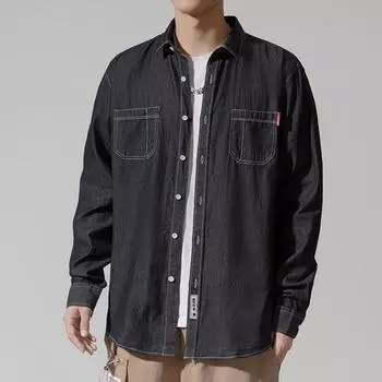 Джинсовая рубашка мужская с длинными рукавами в корейском стиле, модная и красивая осенняя тонкая рабочая рубашка, мужская повседневная свободная куртка M