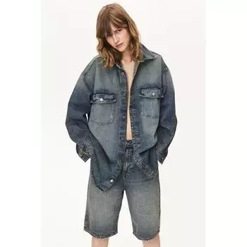 Джинсовая рубашка оверсайз HM джинсовая синяя