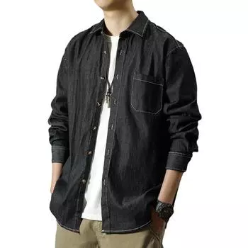 Джинсовая рубашка с длинными рукавами. Свободная куртка-рубашка оверсайз. Красивая универсальная рубашка. XXXL