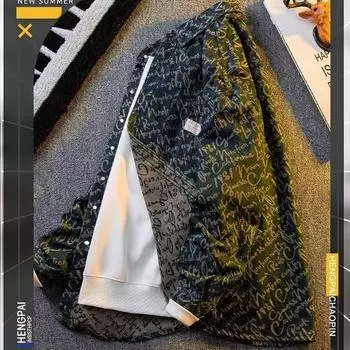 Джинсовая рубашка жаккардовая крафтовая мужская и женская винтажная повседневная рубашка куртка M синий