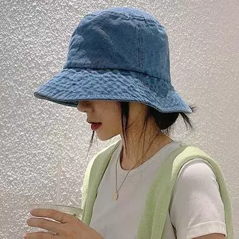 Джинсовая рыбацкая шляпа в стиле ретро, унисекс, солнцезащитная шляпа-тазик с плоским верхом и короткими полями, однотонная тонкая панама синий