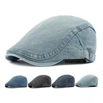 Джинсовая шляпа Мужская британская винтажная кепка вперед Берет Шляпа от солнца Женская фуражка Кепки газетчика Плоская кепка Водительская шляпа Плющ Шляпа Гэтсби Художники Шляпы темно-синий