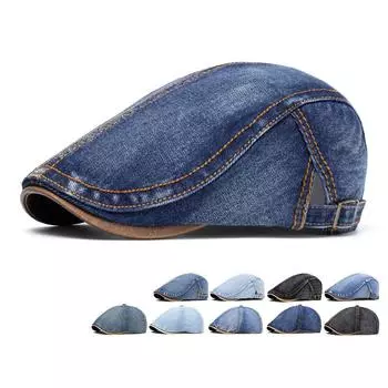 Джинсовая шляпа мужская кепка британская кепка женский берет восьмиугольная кепка Style1 чёрный
