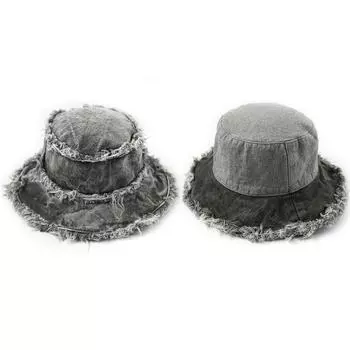 Джинсовая шляпа-тазик женская весенне-летняя шляпа для лица маленькая повседневная простая шляпа-ведро уличная старая грубая шляпа от солнца темно-синий