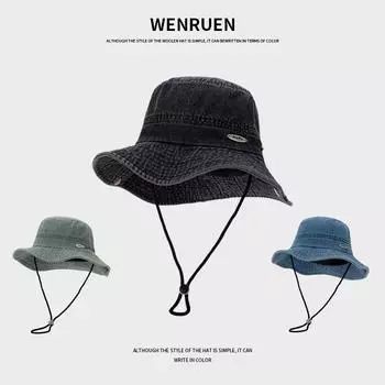 Джинсовая шляпа-ведро для девочек с большим карнизом, солнцезащитная шляпа для весны и лета, походов, кемпинга, гор, шляпа для мужчин average size [head circumference 56-58cm] чёрный