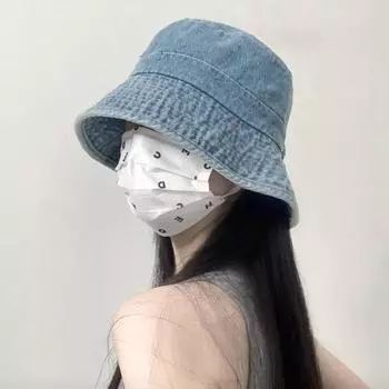 Джинсовая шляпа-ведро мужская с большими полями, показывающая лицо маленькой девочки, простая шляпа, закрывающая лицо, универсальная шляпа для пары average size (55-59cm) светло-синий