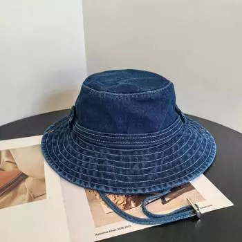 Джинсовая шляпа-ведро, новая ретро-потертая альпинистская шляпа, маленькая шляпа с защитой от ультрафиолета, большая шляпа, солнцезащитный чехол M56-58cm темно-синий