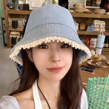 Джинсовая солнцезащитная шляпа с выстиранным кружевным краем, женская весенне-летняя дорожная универсальная шляпа-ведро с защитой от ультрафиолета, шляпа для умывания adjustable светло-синий