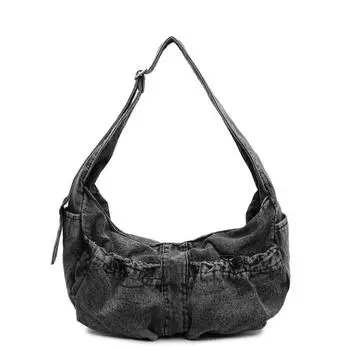 Джинсовая сумка, большая вместительная сумка для пельменей, женская сумка через плечо, винтажная сумка для поездок на работу чёрный