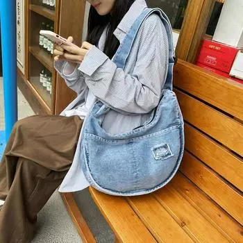 Джинсовая сумка через плечо большой емкости, женская холщовая сумка через плечо синий