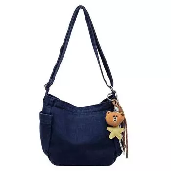 Джинсовая сумка через плечо большой вместимости, женская ретро-сумка для поездок на работу темно-синий