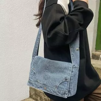 Джинсовая сумка через плечо подмышки Женская сумка через плечо с широким ремнем Сумка через плечо чёрный