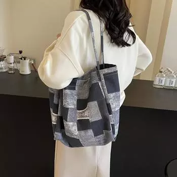 Джинсовая сумка через плечо с контрастной текстурой в стиле ретро в стиле пэчворк, сумка подмышками Ruiying, женская сумка, новая художественная универсальная большая сумка 2024 года