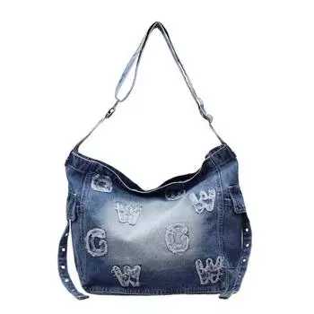 Джинсовая сумка через плечо с надписью Женская сумка кроссбоди Большая вместительная сумка-тоут джинсовый синий