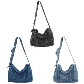 Джинсовая сумка через плечо с регулируемым ремешком, джинсовая модная сумка-хобо, винтажная сумка-портмоне, повседневная сумка для женщин и девочек светло-синий