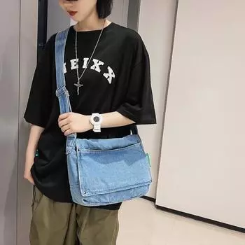 Джинсовая сумка через плечо, женская большая вместительная сумка, студенческая сумка через плечо, пригородная сумка темно-синий