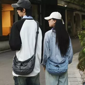 Джинсовая сумка через плечо женская ретро-сумка-тоут студенческая сумка через плечо чёрный