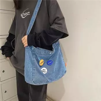 Джинсовая сумка через плечо женская сумка через плечо большой вместимости темно-синий