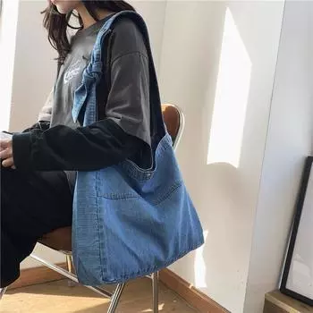 Джинсовая сумка через плечо Женская сумка через плечо Большая вместительная сумка темно-синий