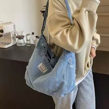 Джинсовая сумка через плечо Женская сумка через плечо Джинсовая большая сумка темно-синий