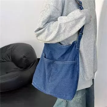 Джинсовая сумка через плечо Женская сумка-тоут большой вместимости светло-синий