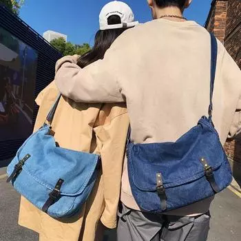 Джинсовая сумка для покупок Женская сумка через плечо Мужская сумка через плечо большой вместимости темно-синий