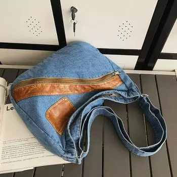 Джинсовая сумка контрастного цвета для женщин в стиле ретро, новинка 2023 года, художественная универсальная сумка через плечо большой вместимости в стиле Instagram