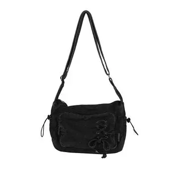 Джинсовая сумка кроссбоди женская сумка подмышку многокарманная сумка на плечо чёрный