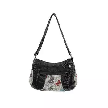 Джинсовая сумка Многосекционная сумка через плечо Женская сумка на плечо чёрный