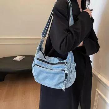 Джинсовая сумка, многослойная сумка через плечо, женская сумка через плечо для поездок на работу, сумка-мессенджер светло-синий