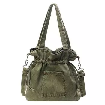 Джинсовая сумка на плечо, парусиновая модная сумка через плечо на шнурке, повседневная сумка-ведро, эстетичная сумка для подмышек для женщин и девочек темно-синий